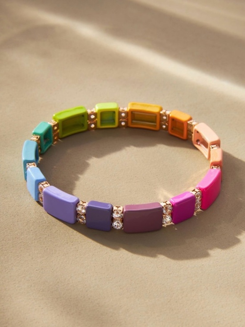 Anthropologie Multicolor Enamel & Crystal Stretch Bracelet - Rainbow Colors